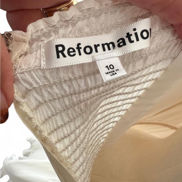 REFORMATION Christine Dress Womens 10 Ivory Sleeveless Mini Tie Straps Ruffle - Picture 6 of 10